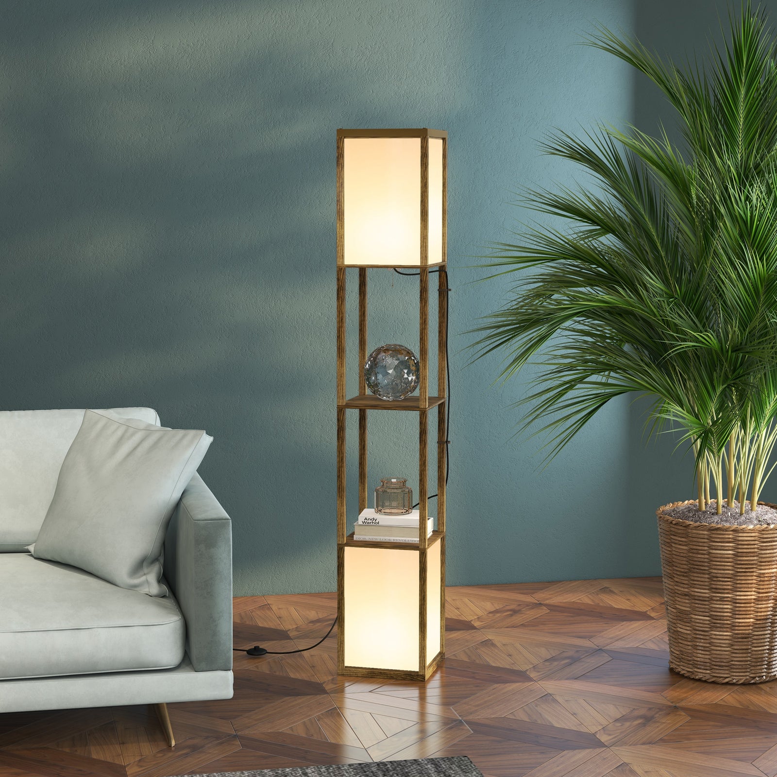 Shelf Floor Lamp With Dual Light For Living Room, Bedroom | One Size | Brown