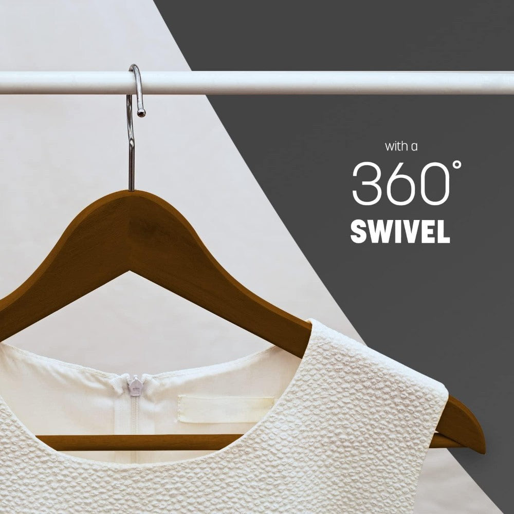 20 Pack Wooden Clothes Hangers With Non Slip Bar | Brown