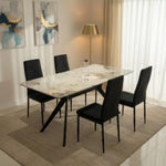 San Diego Marble Top Dining Table With Emily Leather Chairs | Black