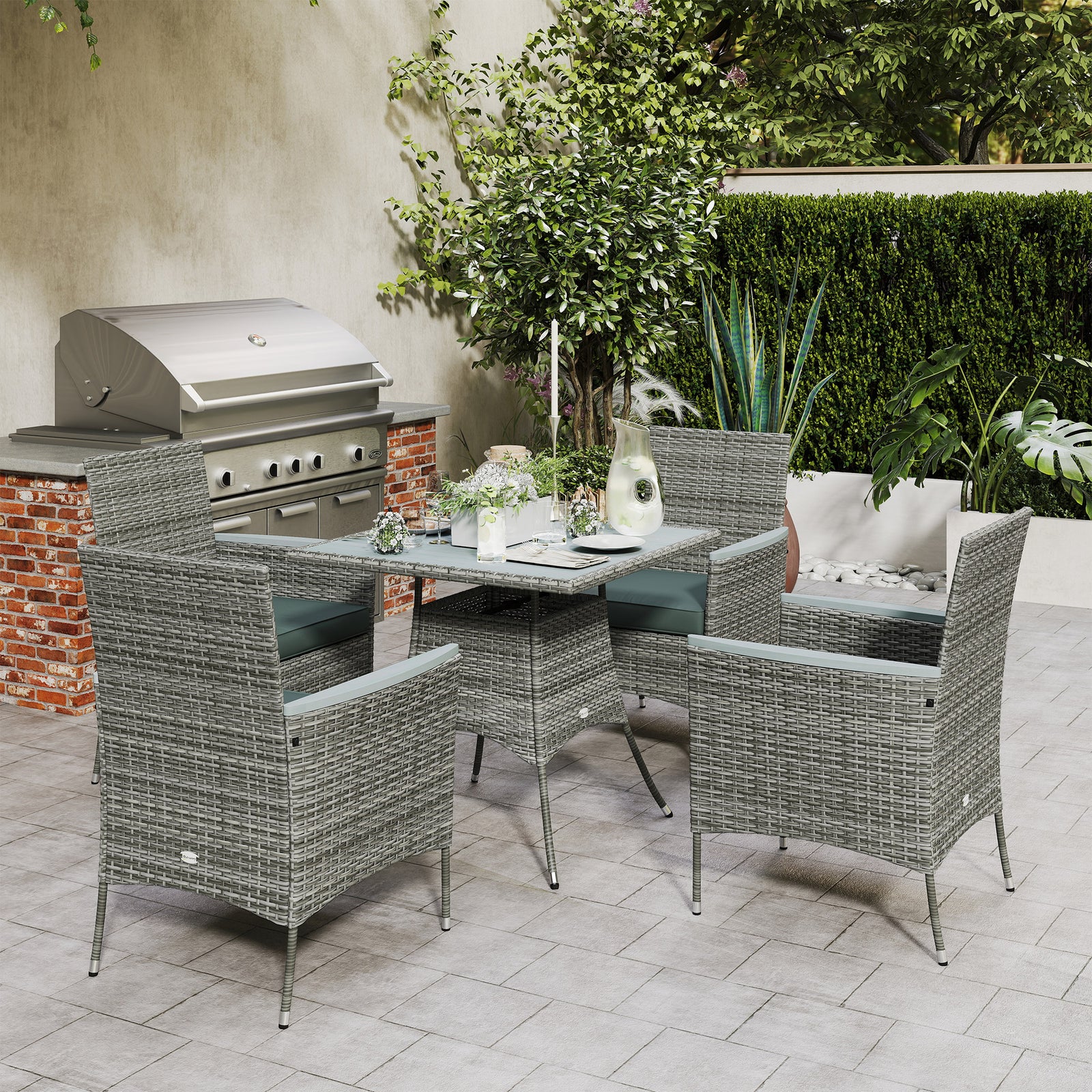 Rattan Dining Set, 4 Seater With 50mm Parasol Hole | Gray