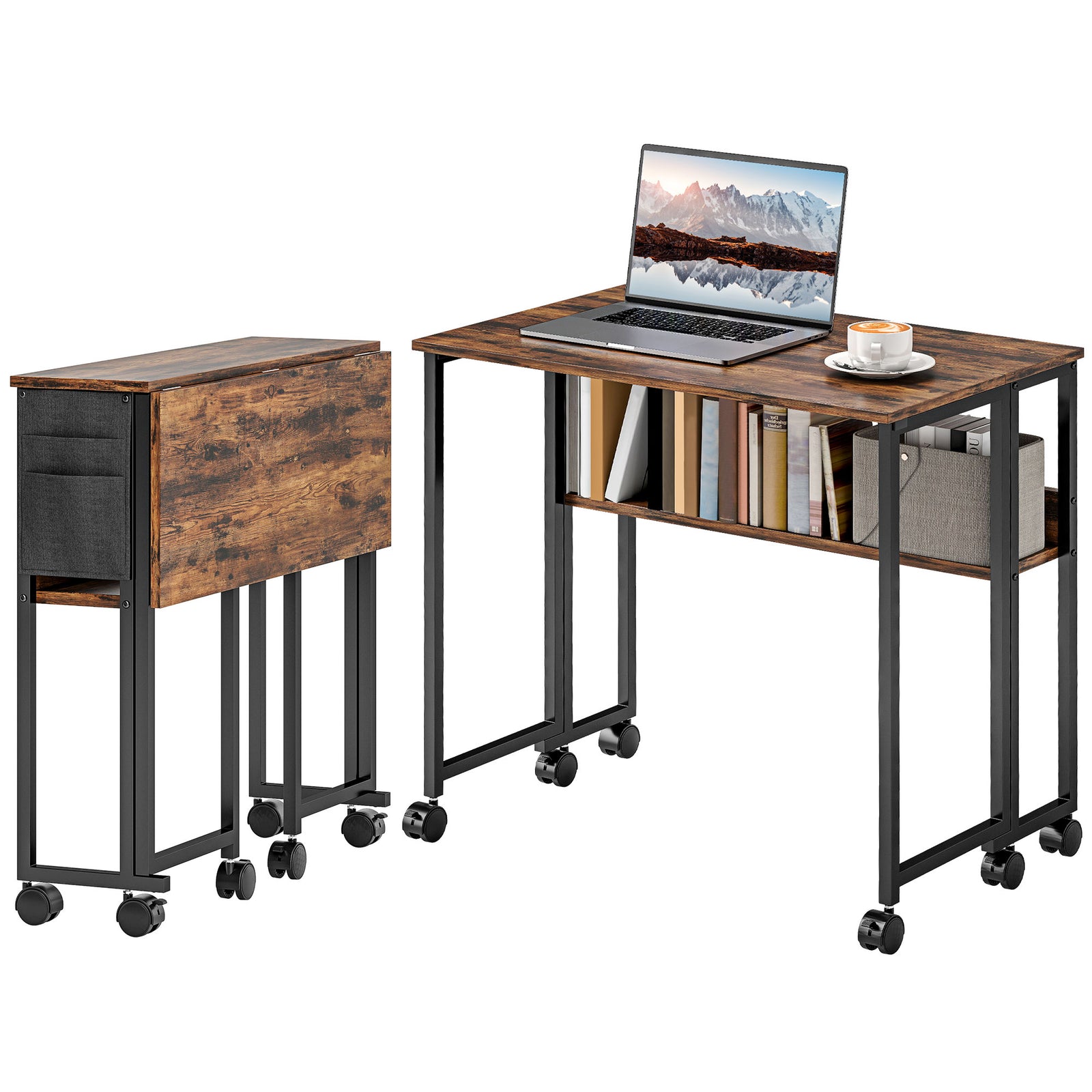 80 Cm Foldable Computer Desk On Wheels For Small Spaces | Brown
