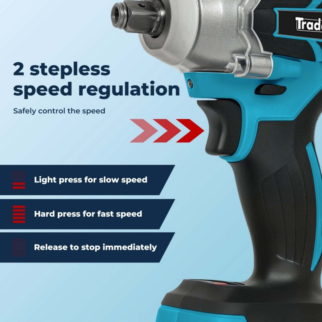 21v Brushless Impact Wrench Drill 1/2" Rattle Gun 4.0ah Battery Kit | Blue