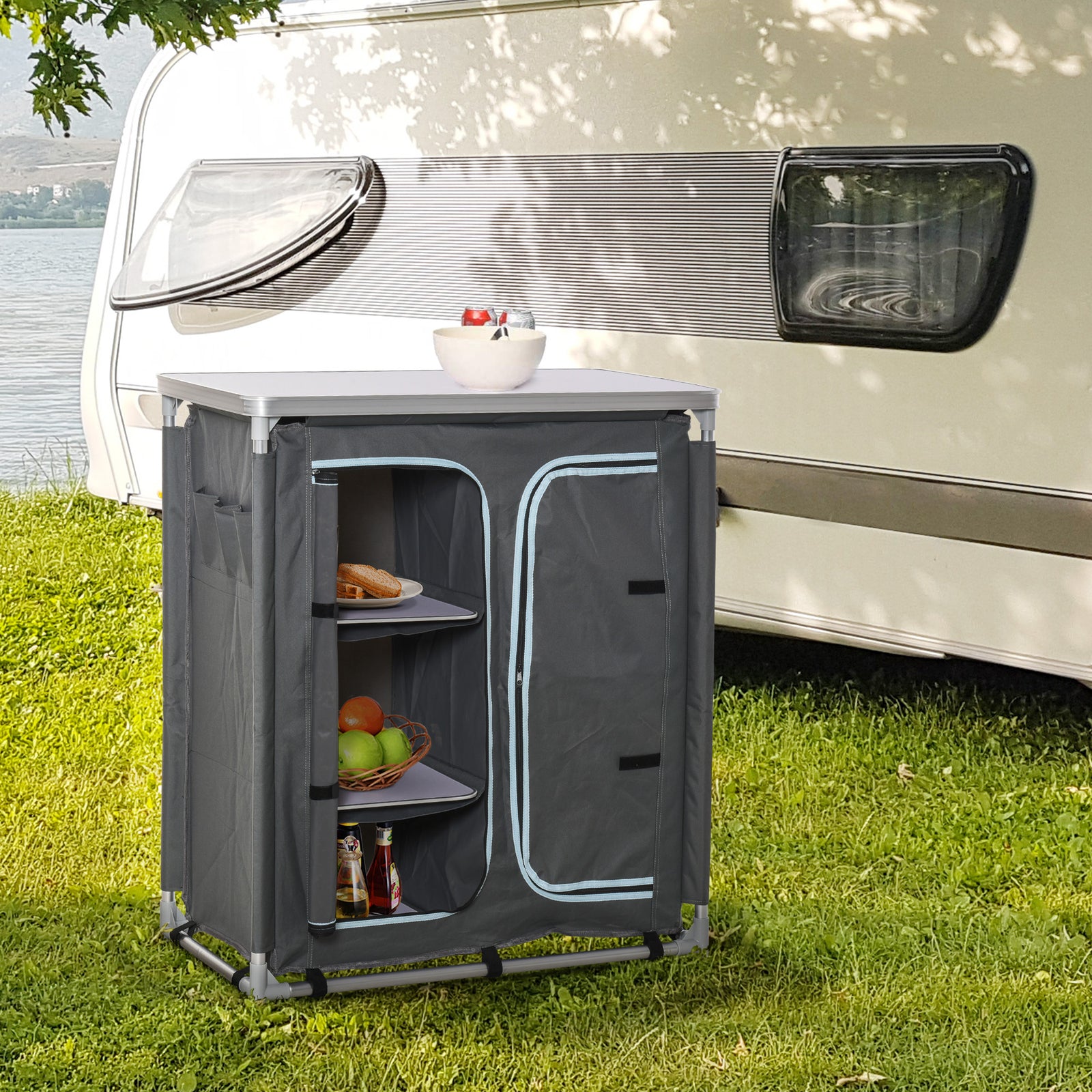 Outdoor Aluminum 3-shelf Camping Cupboard Kitchen Station