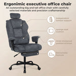 Ergonomic Office Chair Suede Fabric Wide Seat 155° Recline Footrest | Grey