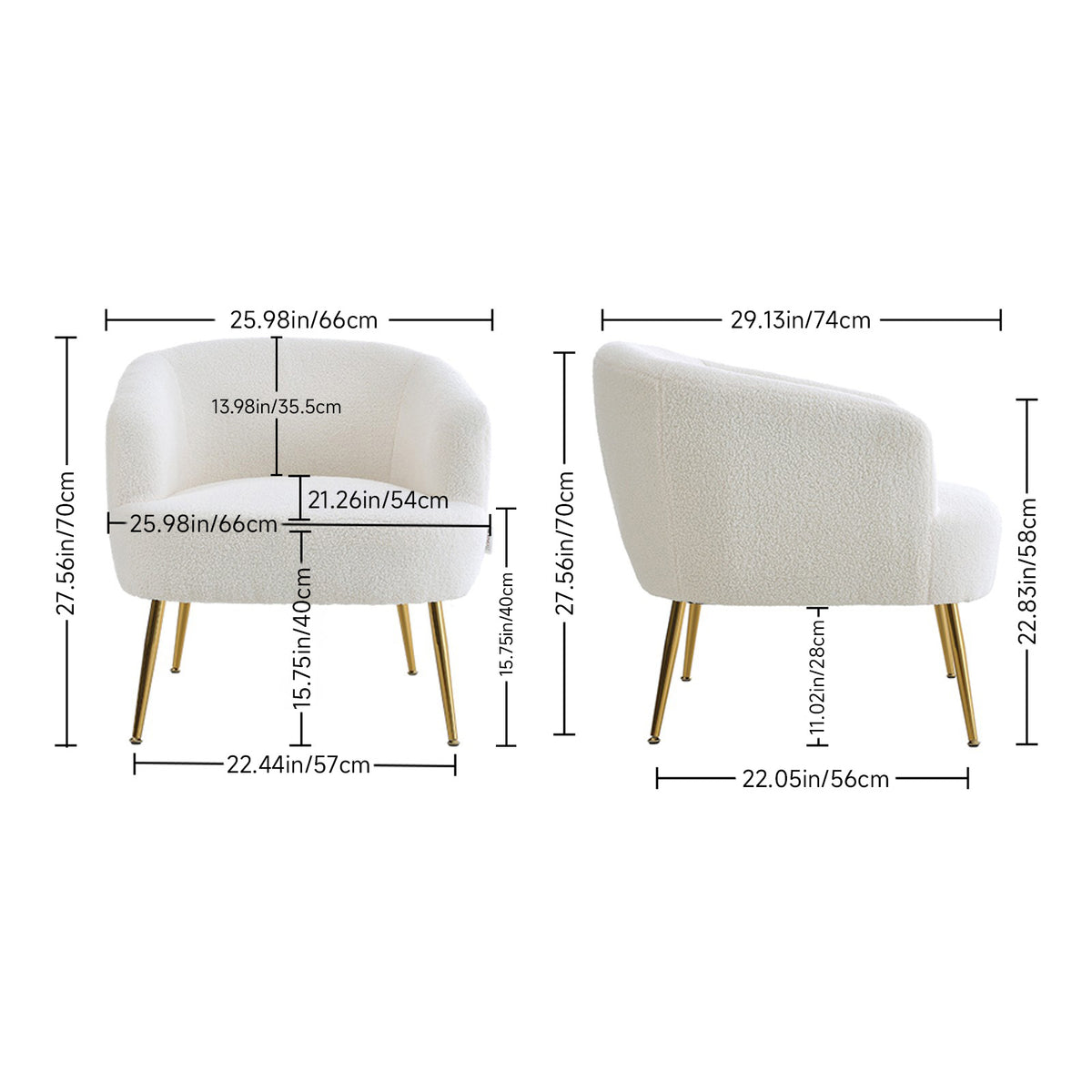 Breeins Modern Teddy Fleece Armchair With Adjustable Metal Legs