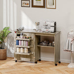 Folding Sewing Table Rolling Craft Table With Drop Leaf Wheels Grey | Grey