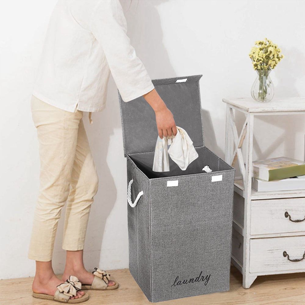 Foldable Home Laundry Baskets Laundry Hamper With Lid And Rope Handles