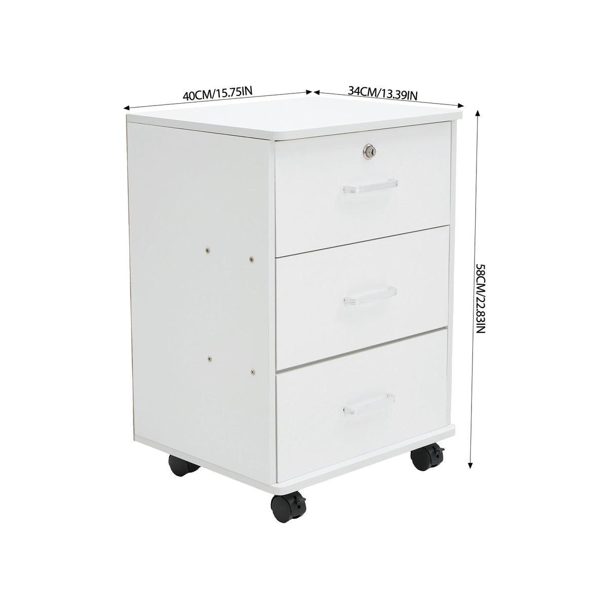 Breeins White Lockable 3-drawer Filing Cabinet With Casters