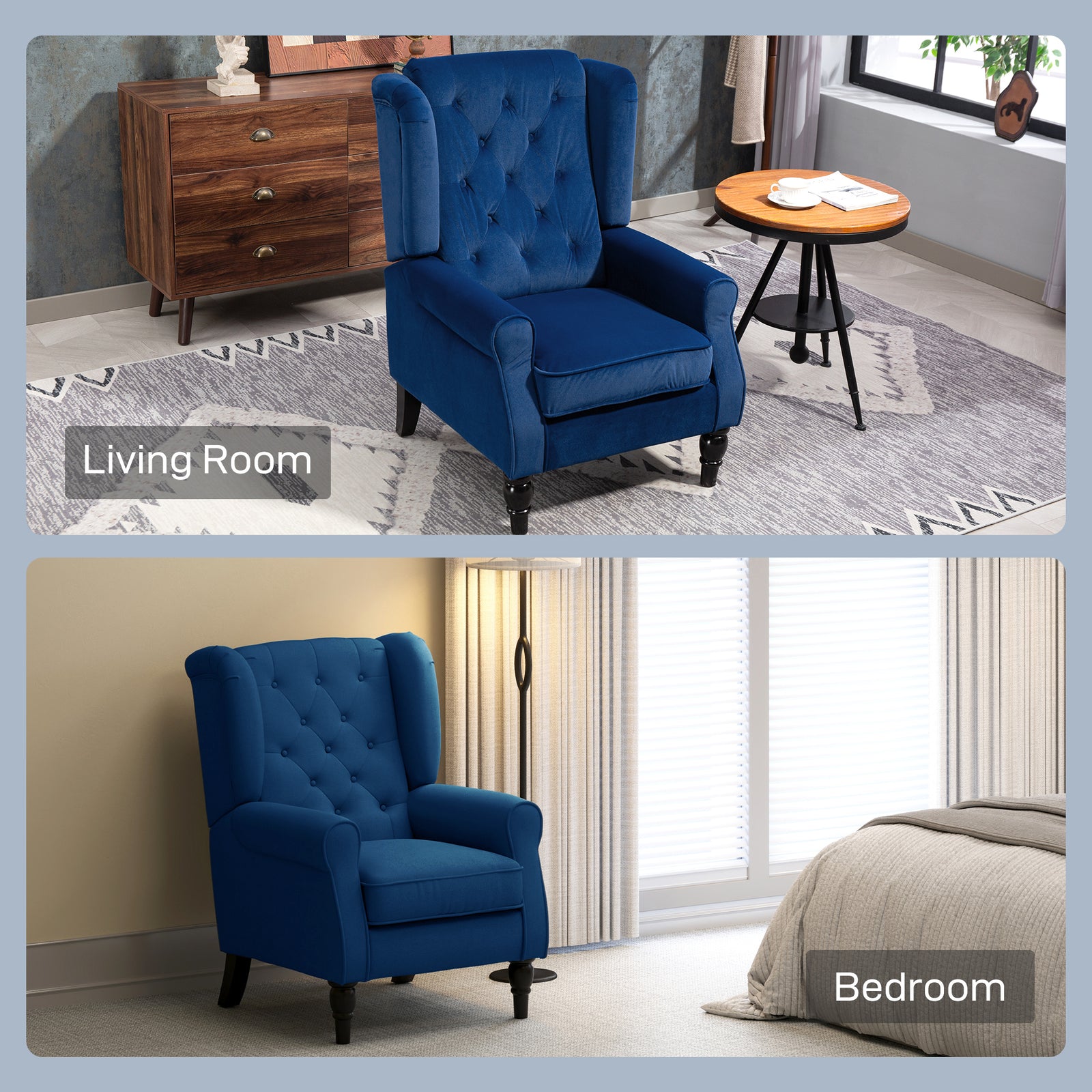Accent Armchair Home Furniture Retro Tufted Club Fabric | Blue