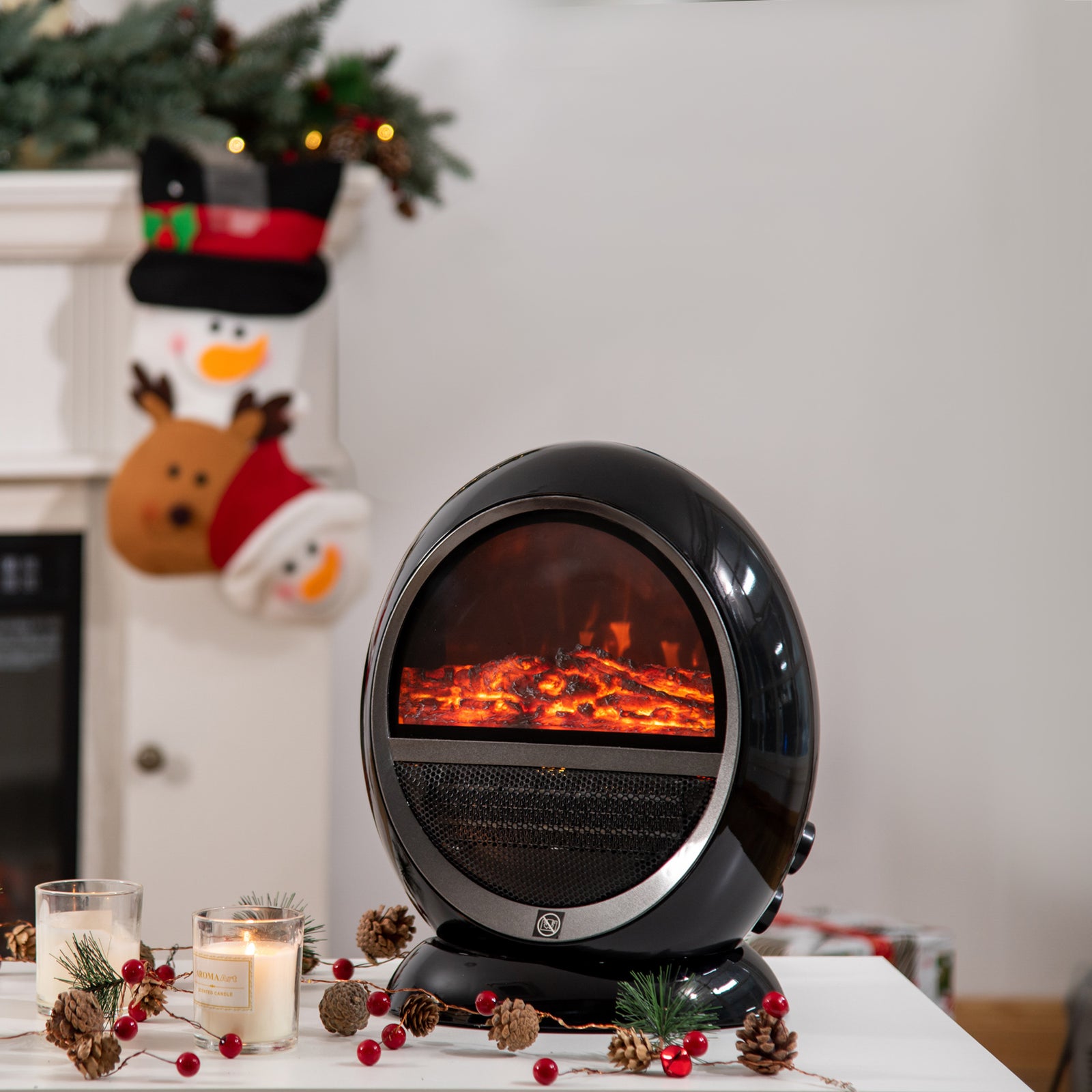 Table Top Electric Fireplace Heater With Led Flame Rotatable | One Size | Black