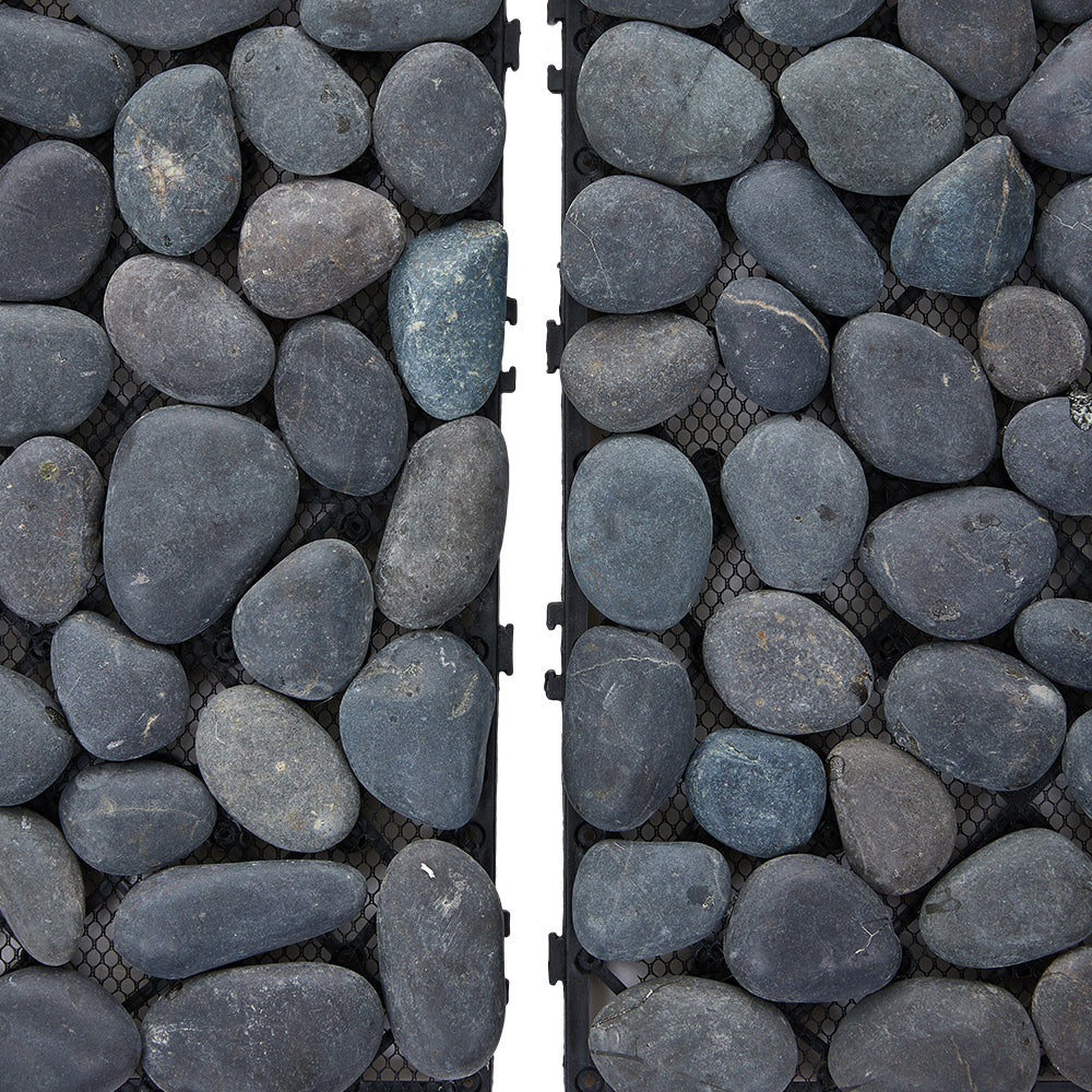 6pcs Interlocking Natural Stone Deck Tiles, 30x30cm Square Outdoor Patio Flooring, Durable Garden Pathway & Poolside Tiles | Grey