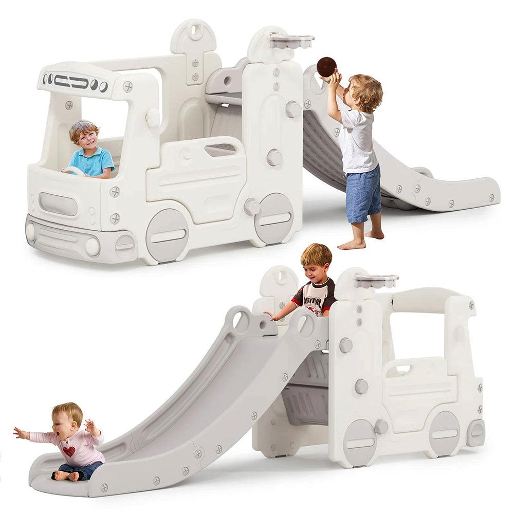 2-in-1 Bus Slide Playset For Toddlers Multi-functional Indoor Slide With Ride-on Toy Car For Kids Ages 1-3