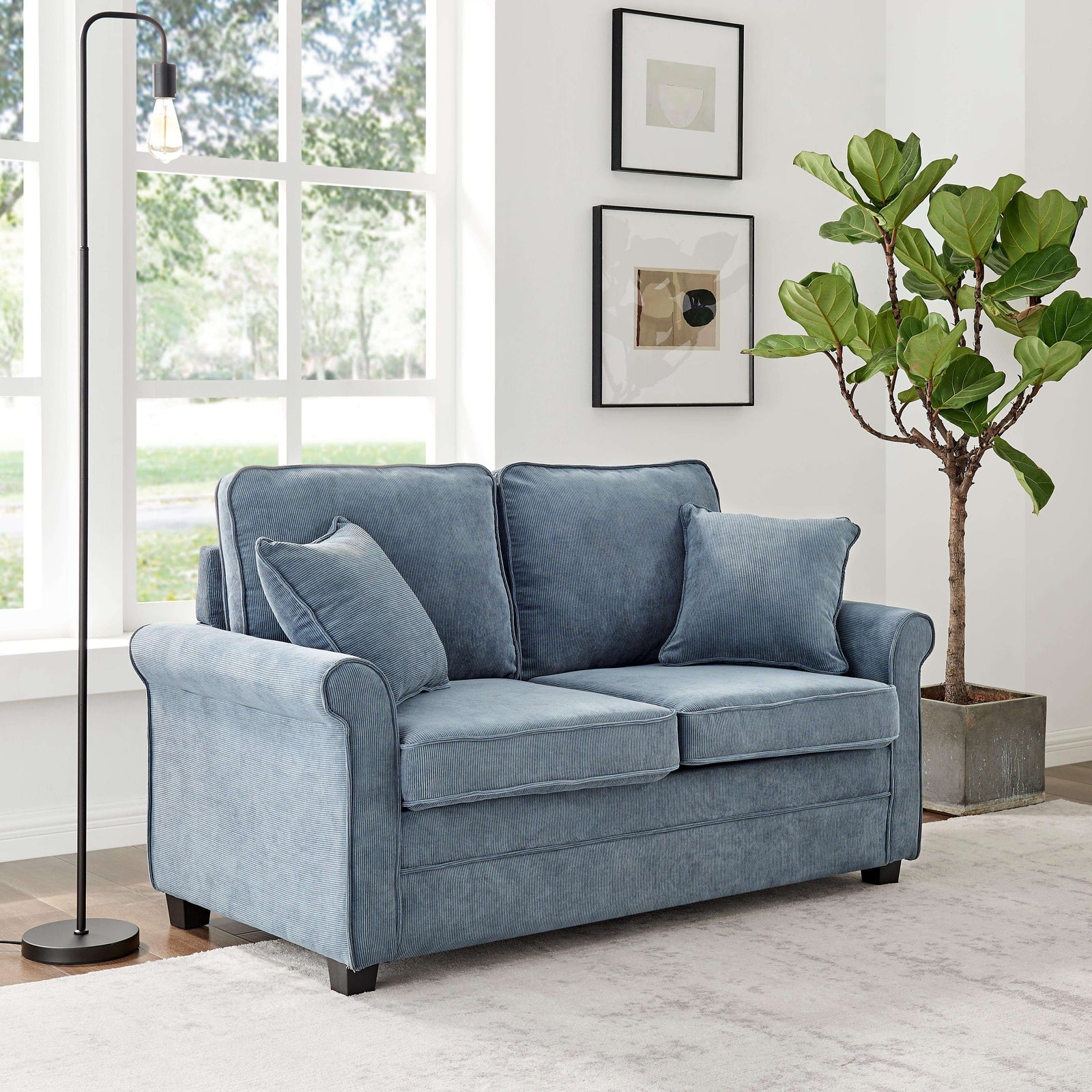 Corduroy Fold Out Mattress Sofa Bed - 2 Seater | Blue