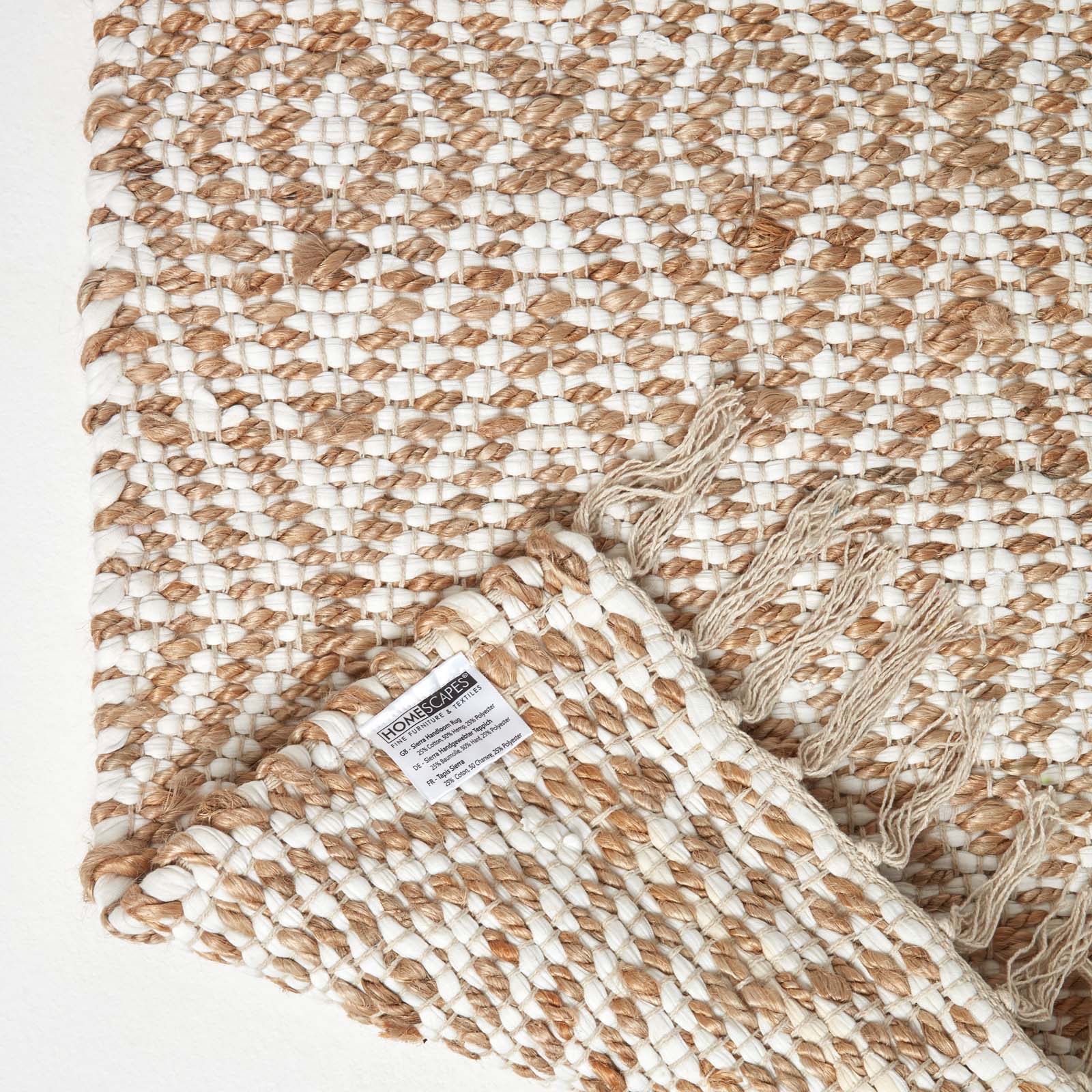 Sierra Neutral Diamond Pattern Hemp Chindi Rug | 150cm x 95cm | Natural