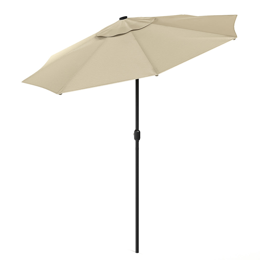 3m Outdoor Patio Parasol – Solar-powered Umbrella With 24 Led Lights, Tilt & Crank Handle, Without Base | One Size | Beige