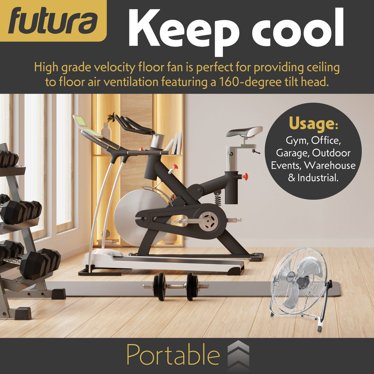 Floor Fan High Velocity Portable Chrome Fan Adjustable 3 Speed Standing Industrial Large Cooling Metal Gym Fan | 14" | Silver