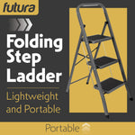 3 Step Ladder, Heavy-duty Steel Folding Home Diy Step Stool With Wide Non-slip Steps & Anti Slip Feet 150kg Capacity | 3 Step | Grey
