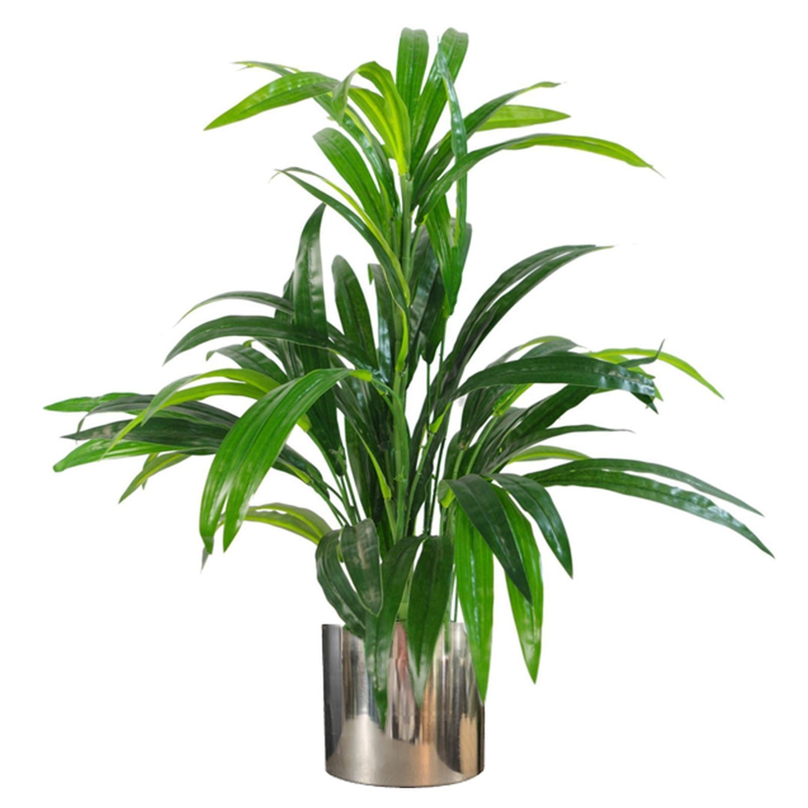Artificial 65cm Large Leaf Bamboo Shrub Plant With Silver Planter