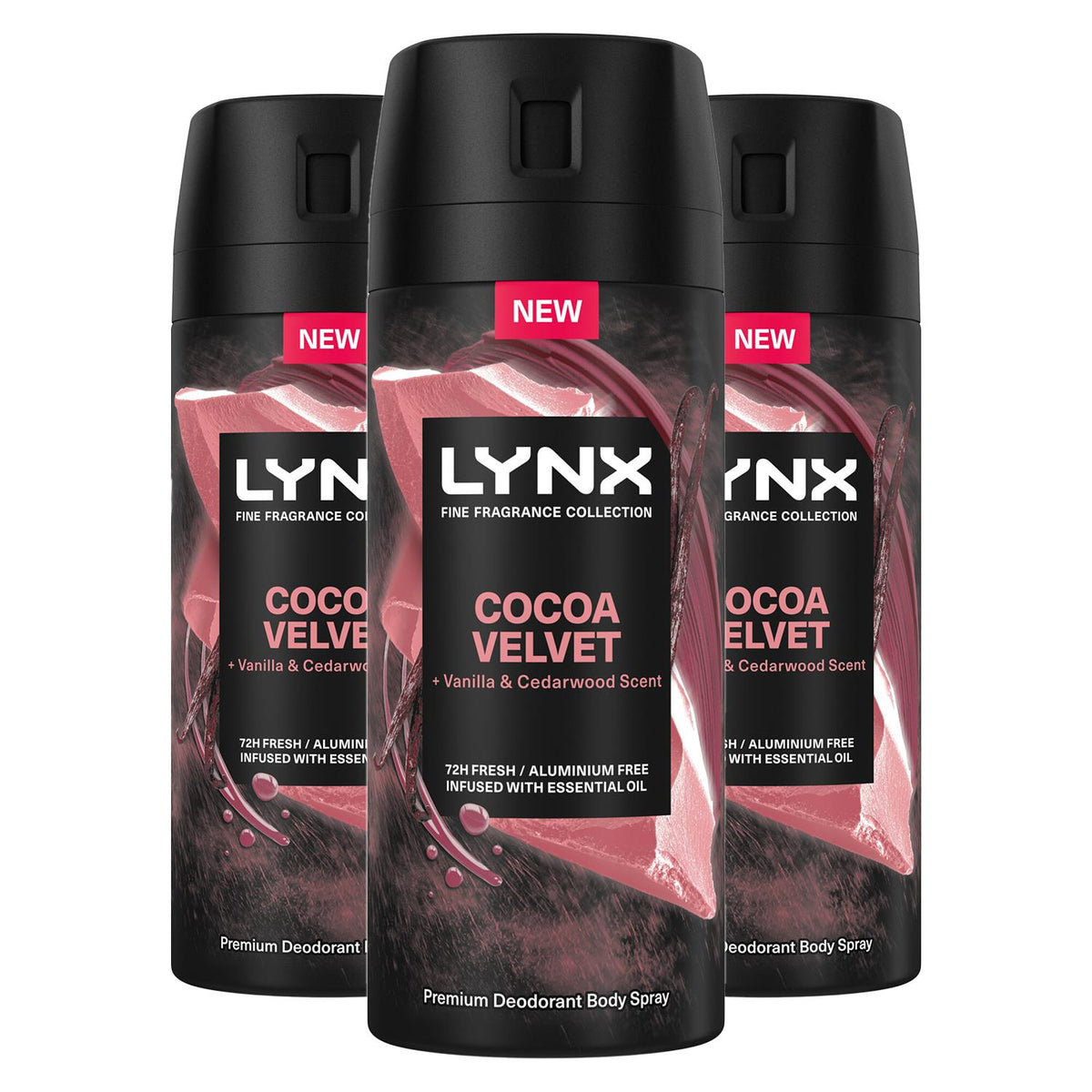 Body Spray Fine Fragrance Collection Cocoa Velvet For Men 150ml, 3 Pack | Set of 3