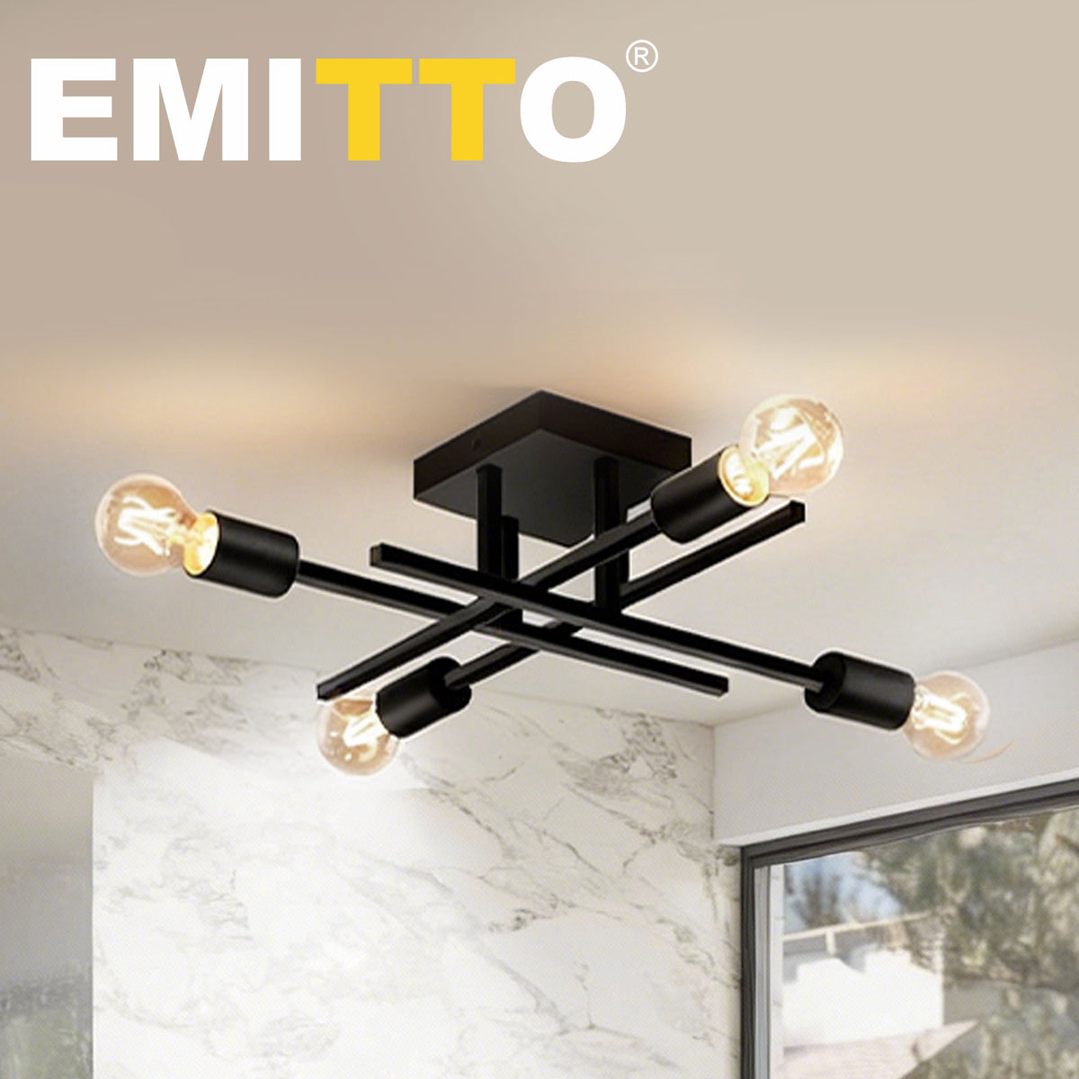 Emitto Semi Flush Mount Ceiling Light Fixture 4 Light E27 Socket