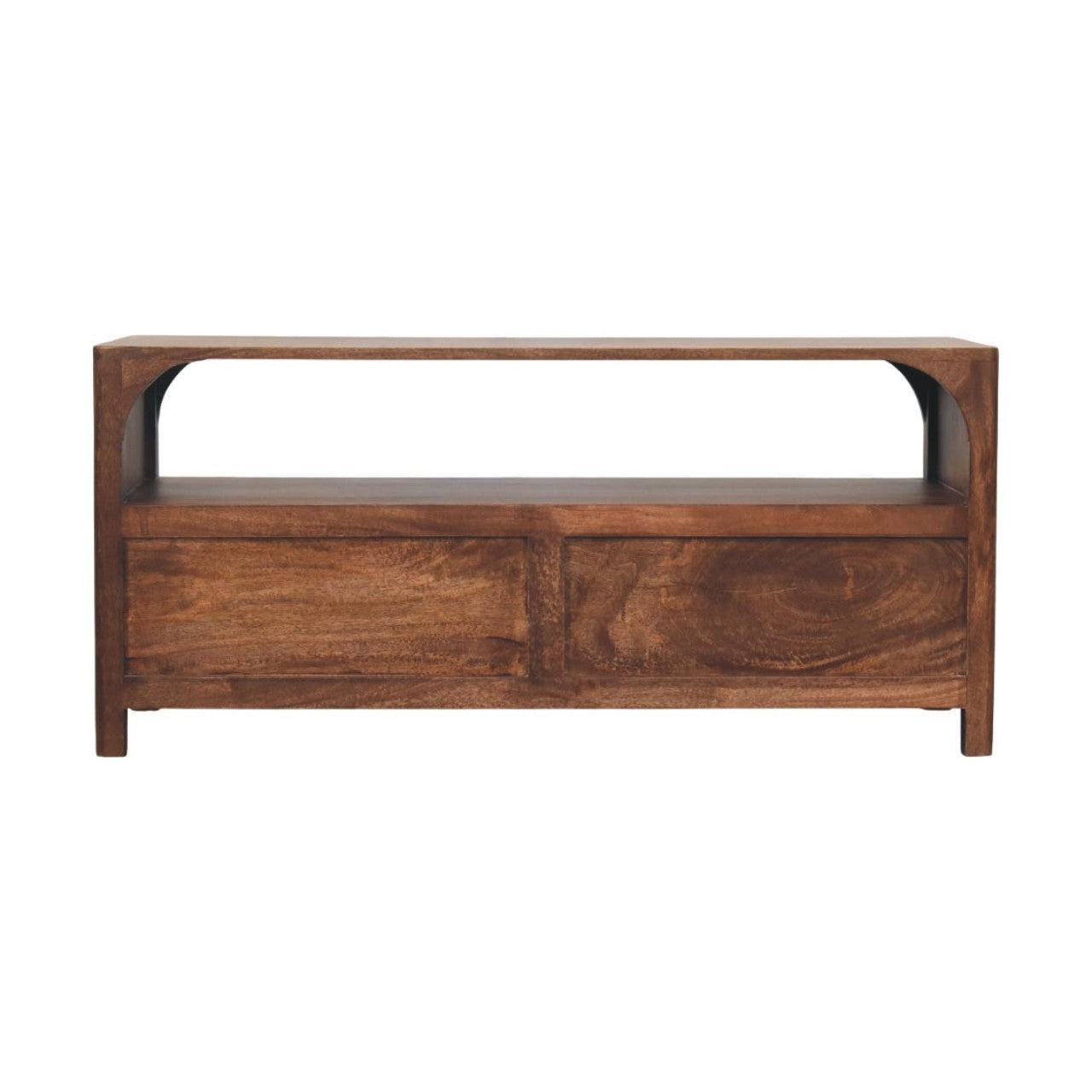 Arc-line Media Console,2 Drawers, 1 Open Shelf, Brown
