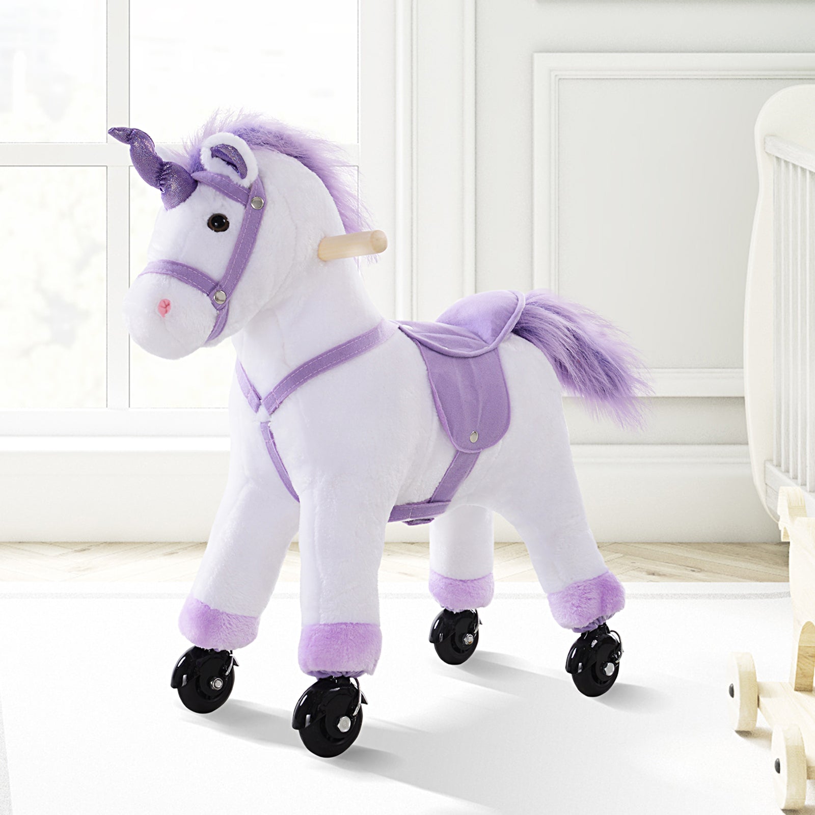 Kids Plush Ride-on Unicorn Walking Horse Toy W/realistic Sound Handlebar