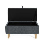 Linen Upholstered Storage Ottoman Footstool Compact Seat With Hidden Storage 71 X 37 X 34 Cm | Dark Grey