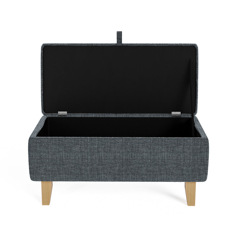 Linen Upholstered Storage Ottoman Footstool Compact Seat With Hidden Storage 71 X 37 X 34 Cm | Dark Grey