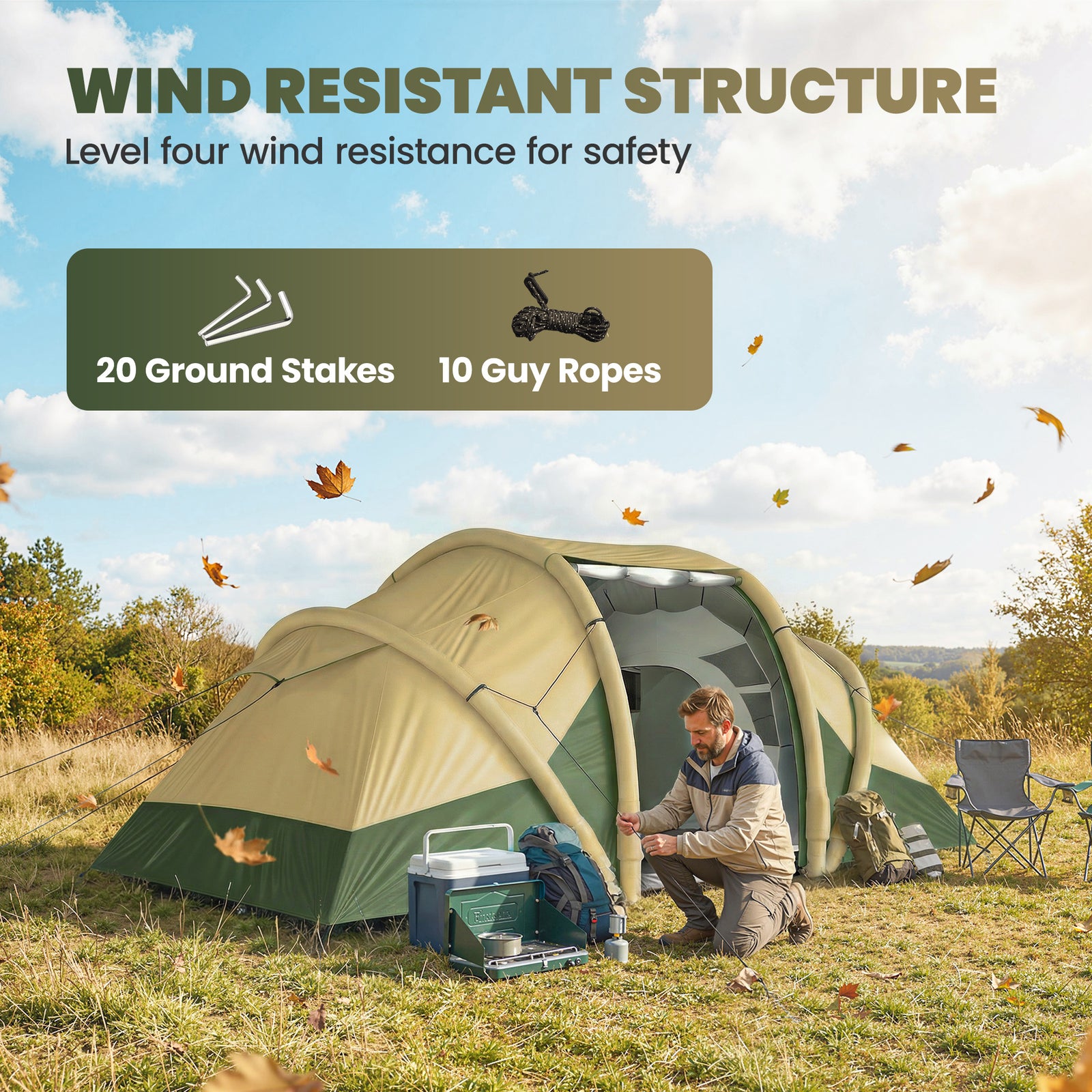 Inflatable Tent 3000mm Waterproof For 4 Person, Green | Green
