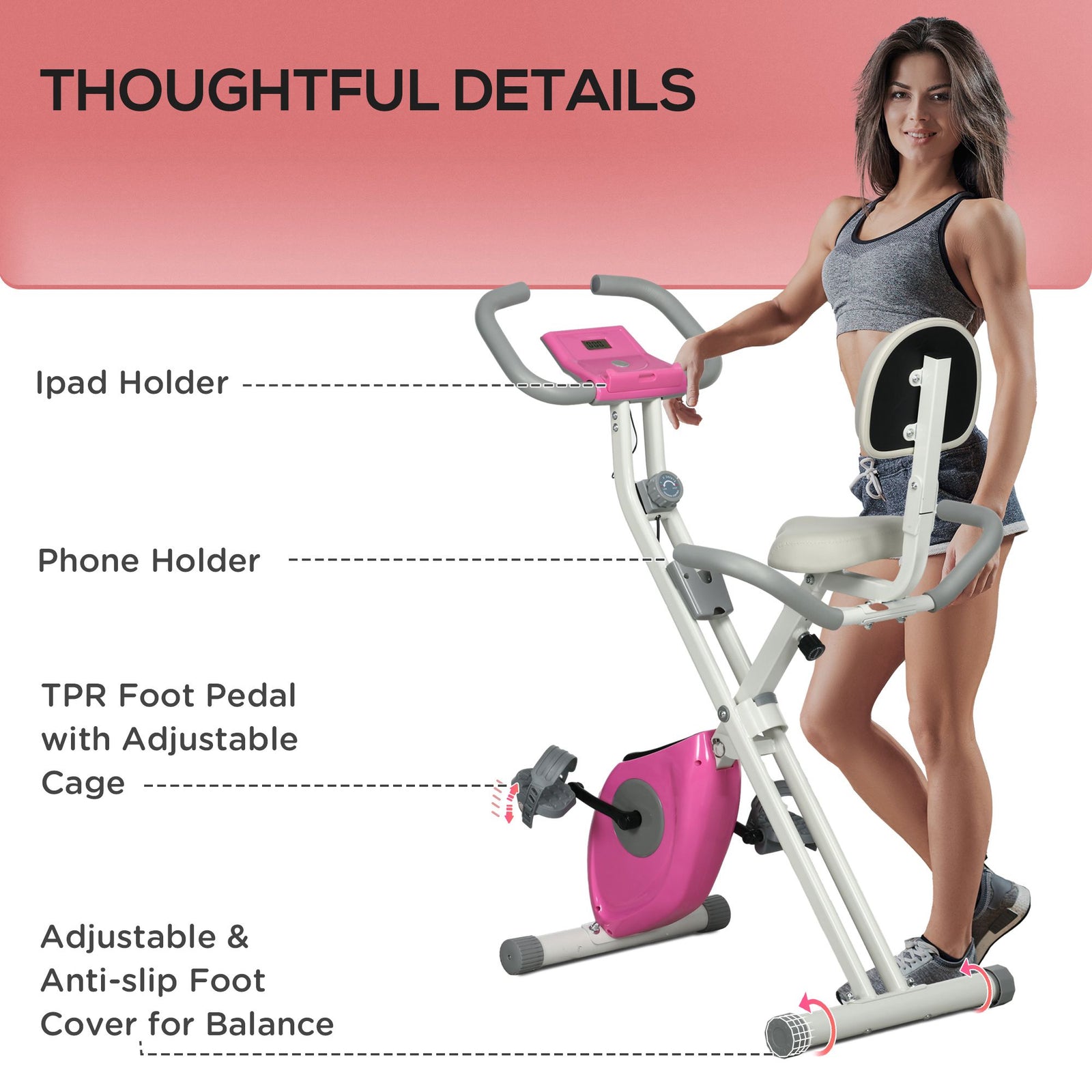 Folding Exercise Bike - Adjustable Resistance & Seat Height | White