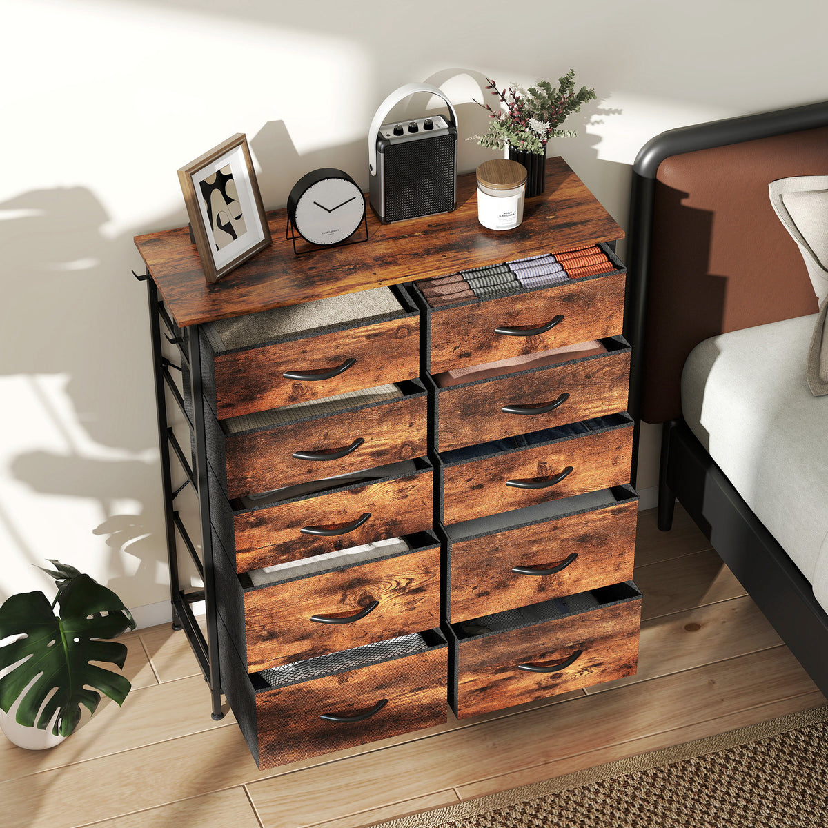 HOMCOM Fabric Chest Of Drawers, 10 Drawer Dresser For Bedroom