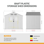 Breeins 8x6ft Plastic Garden Storage Shed With Lockable Door