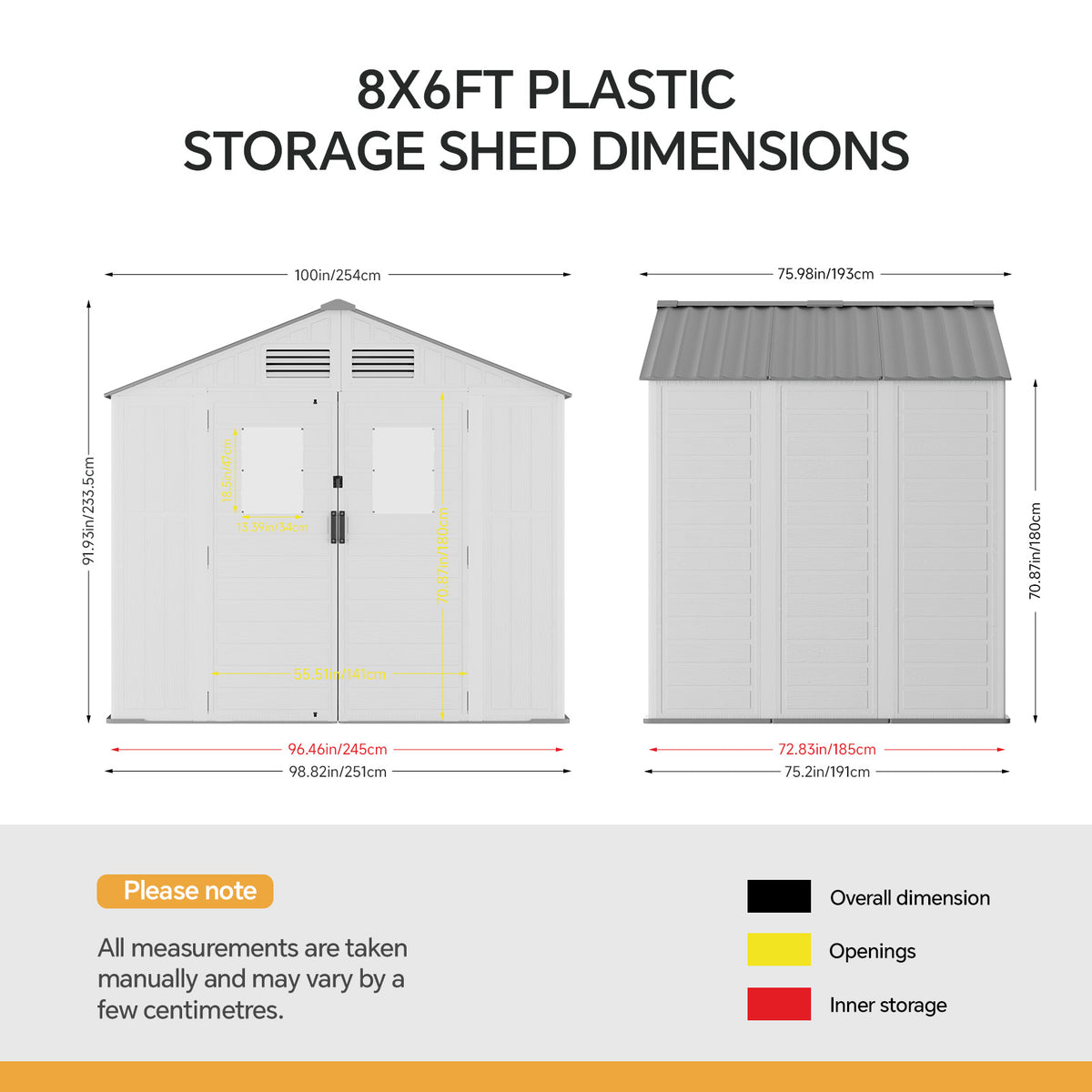 Breeins 8x6ft Plastic Garden Storage Shed With Lockable Door