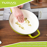 Shallow Cast Iron Casserole Pot With Lid  - 30cm , 3.7-quart | Green