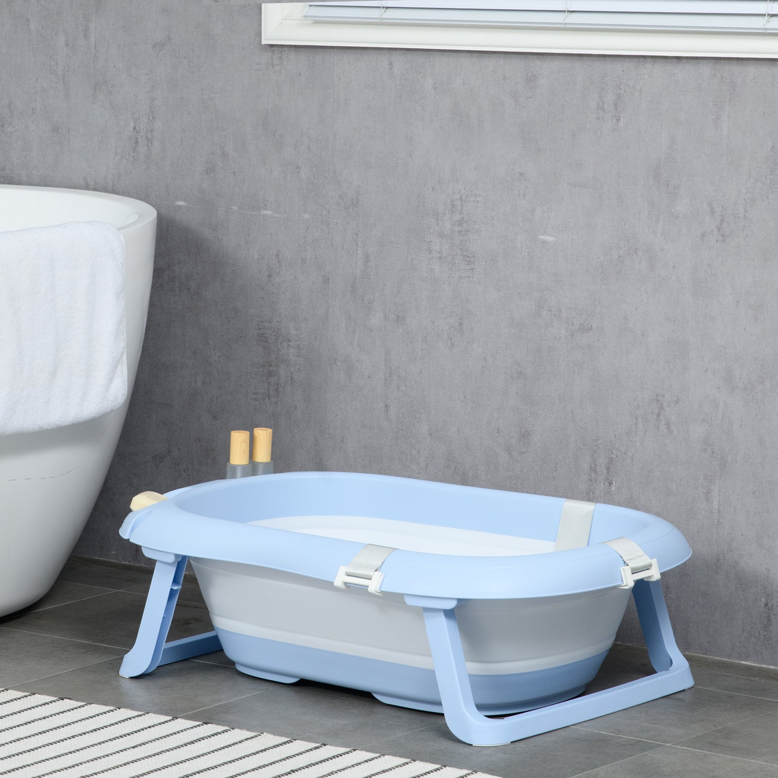 Foldable Baby Bathtub W/ Non-slip Support Legs, Cushion Pad | Blue