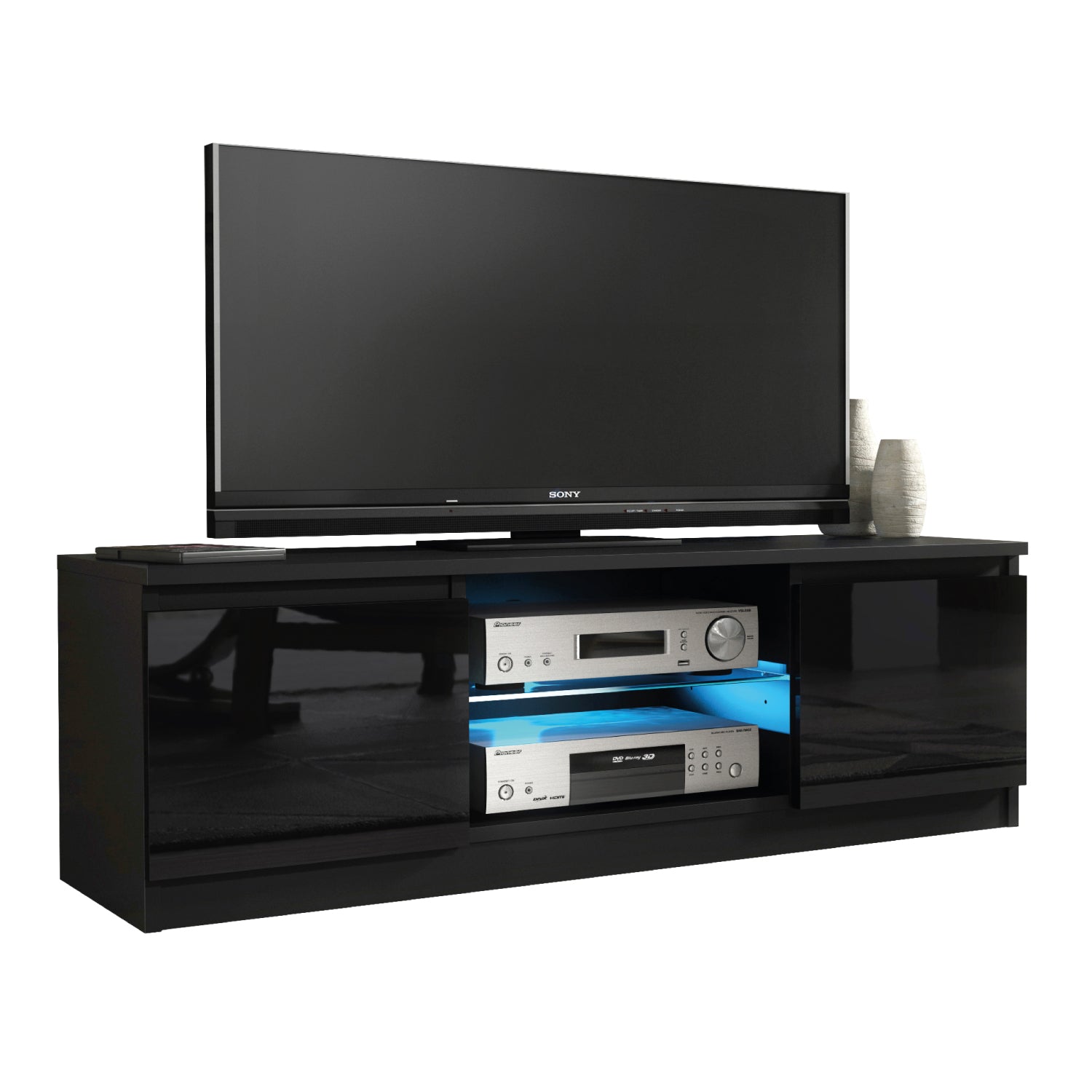 Aura Tv Unit 120cm With Led Lights | Large-Medium | Black