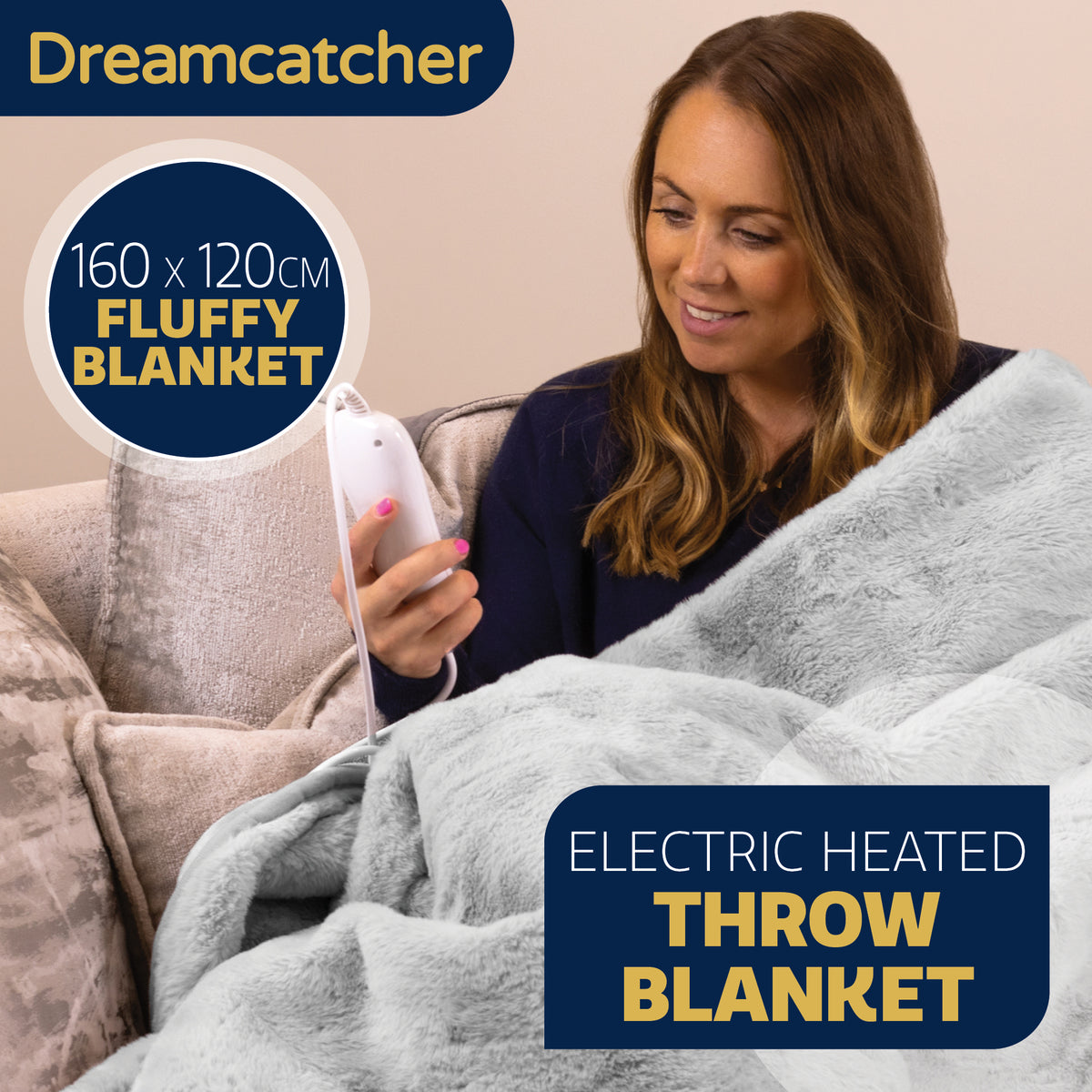 Heated Throw Faux Fur Electric Blanket 160 X 130cm Thermal Blanket & Timer 9 Heat Settings | Double | Light Grey