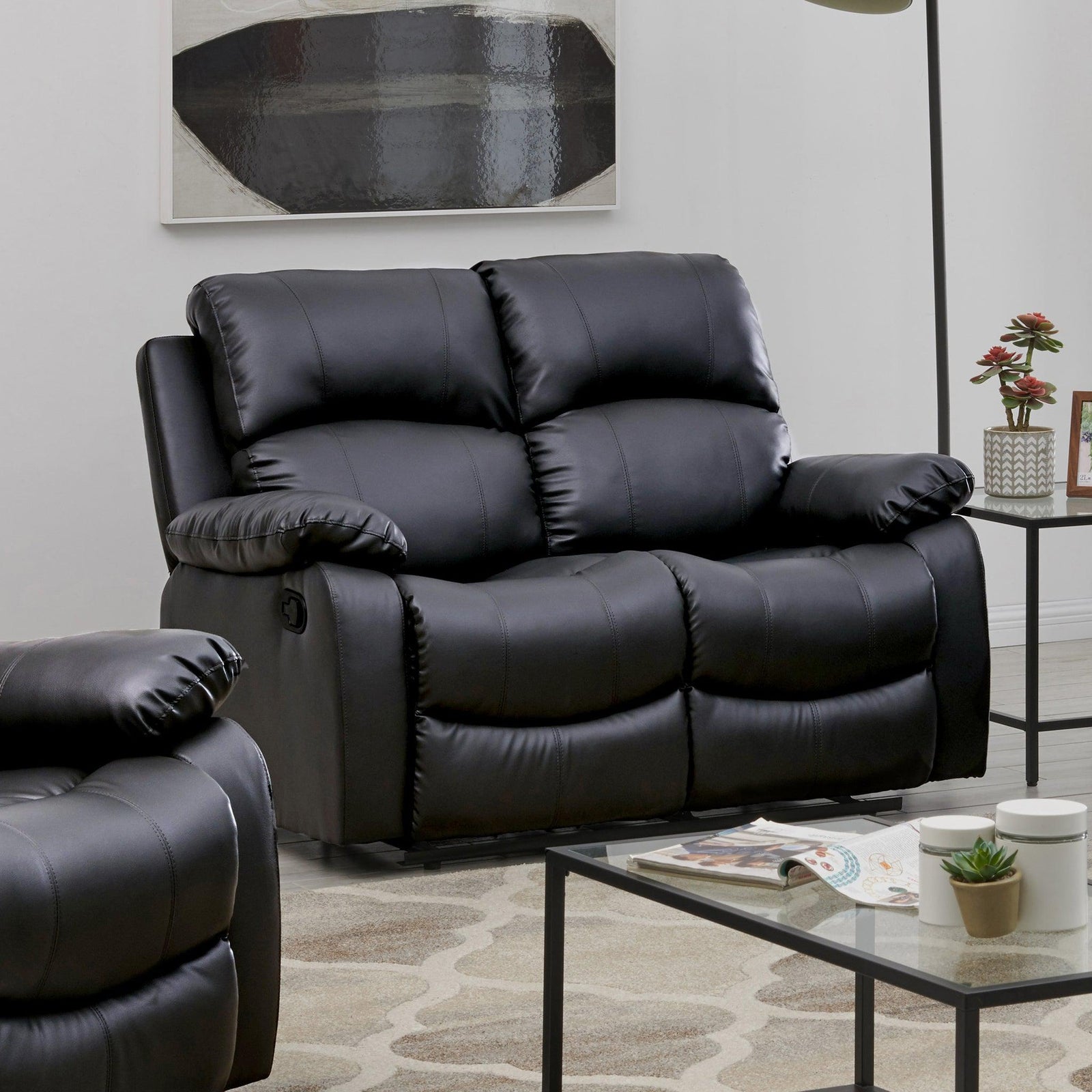 Bonded Leather Recliner Sofa - 2 Seater | Black