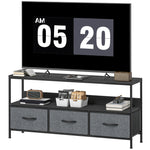 Tv Cabinet, Tv Console Unit With 3 Foldable Linen Drawers | Black