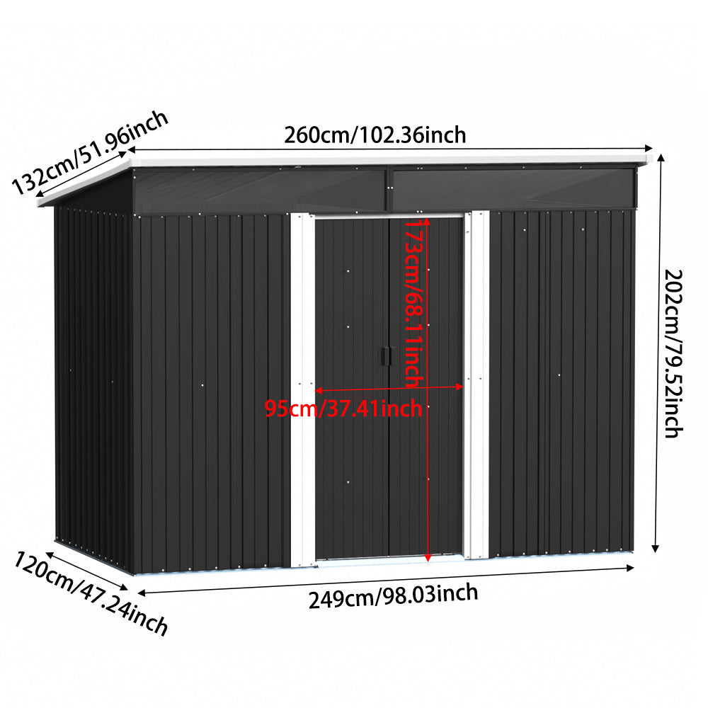 8.5x4ft Garden Metal Storage Shed With Lockable Sliding Doors