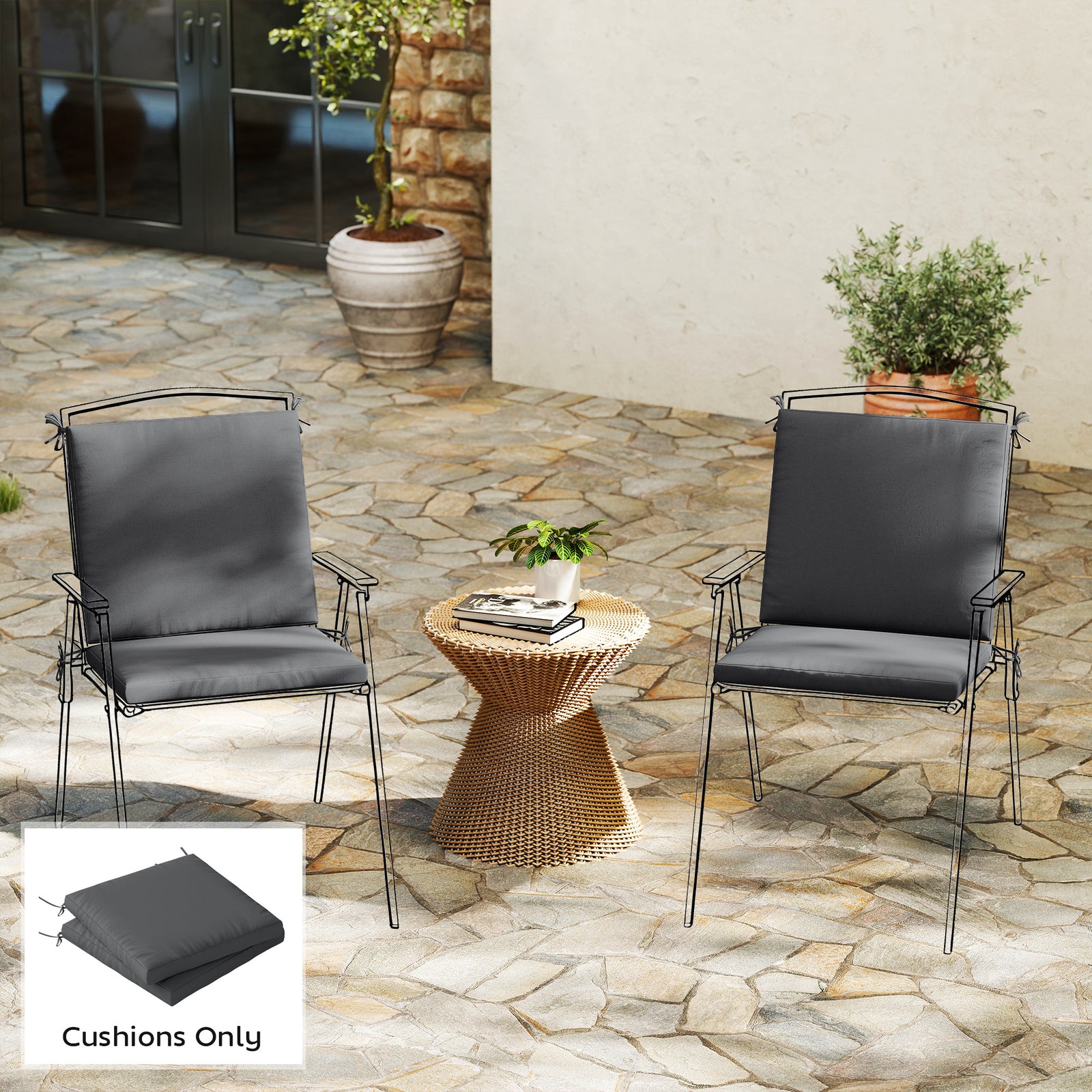2pcs Garden Chair Cushions, Waterproof Seat Pads | Dark Grey