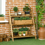 Flower Stand Plant Display Rack 3-tier Foldable Wood Garden | Large | Brown