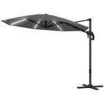 3(m) Garden Parasol W/ Lights, Crank Handle & Cross Base | Dark Gray