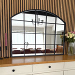 Tomi - Metal Arched Lattice Window Mirror | 95cm x 120cm | Black