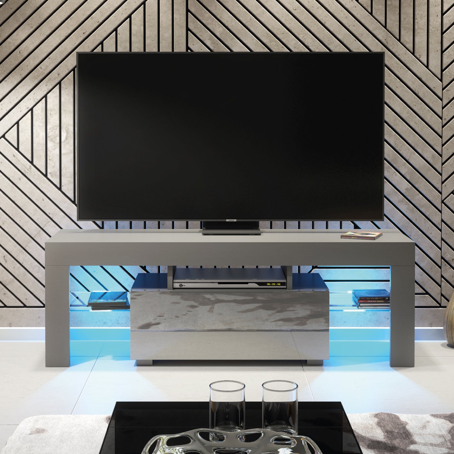Floe Tv Unit 130cm With Led Lights | Dark Grey