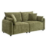2-seater Chenille Sofa, Modern Upholstered Couch With Deep Cushions, Throw Pillows, Sturdy Wood & Iron Frame | Green