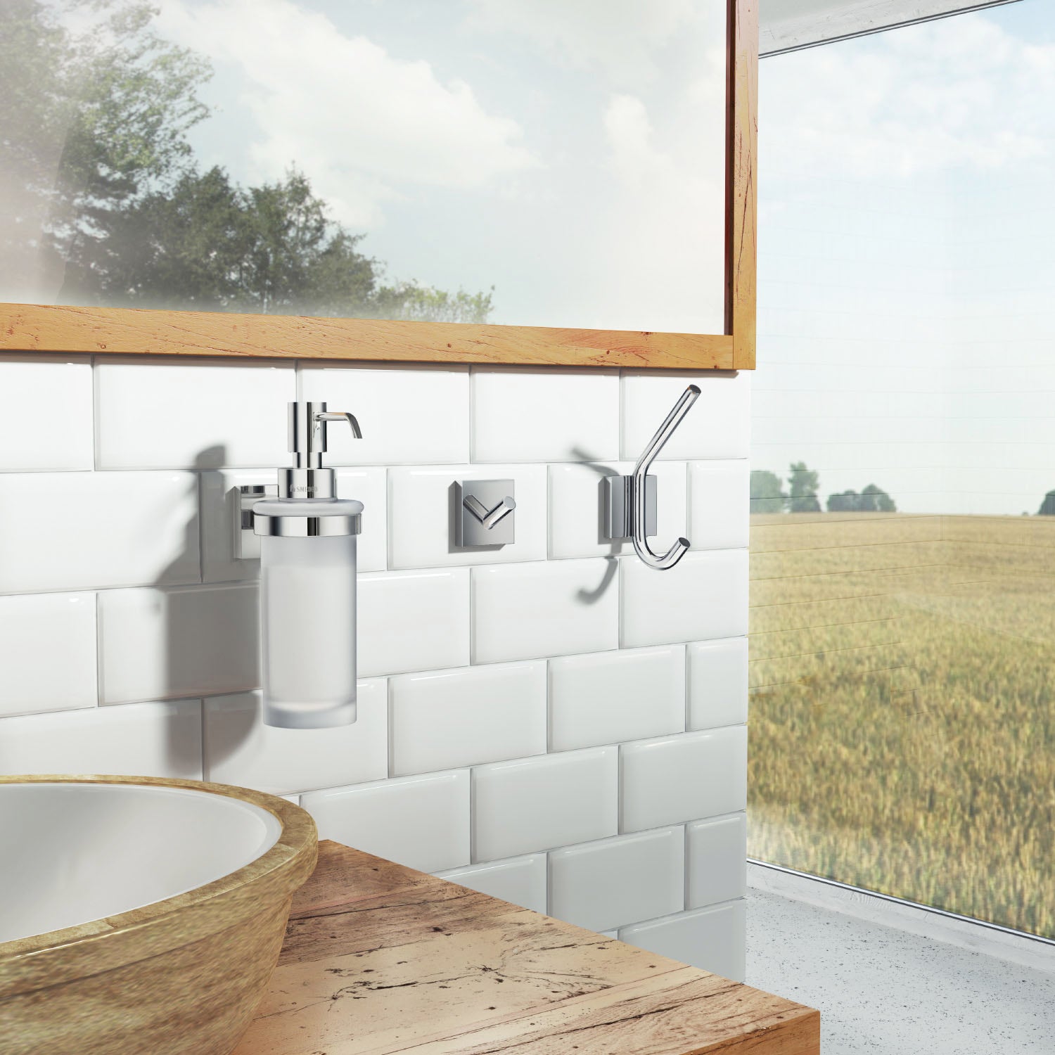 Frosted Glass 200ml Soap Dispenser With Square Wall Mount | Polished Chrome