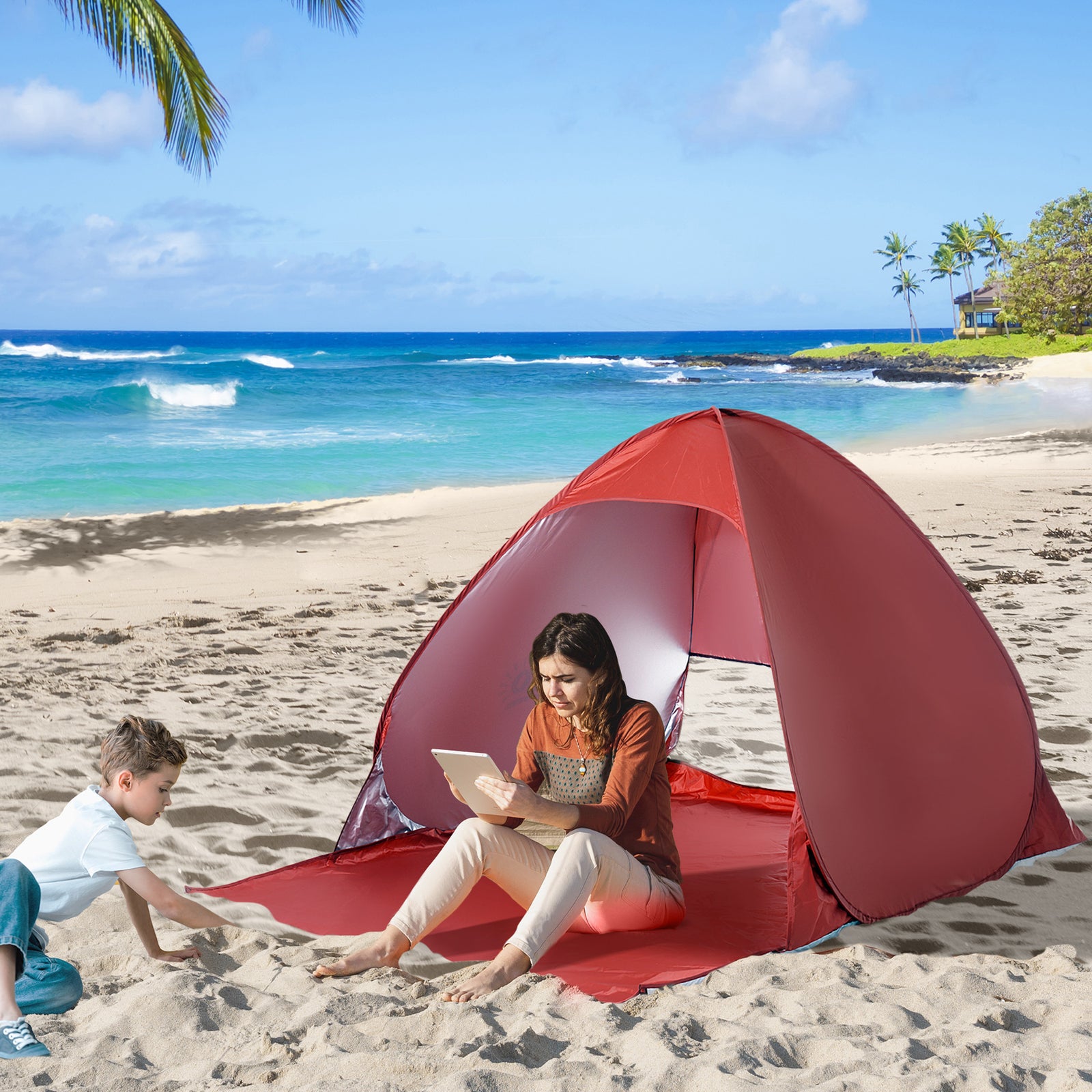 2-3 Person Pop Up Tent Camping Tent Sun Shade Shelter | Red