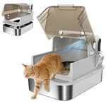 PawHut Xxl Stainless Steel Litter Tray, Enclosed Cat Litter Box W/ Cover