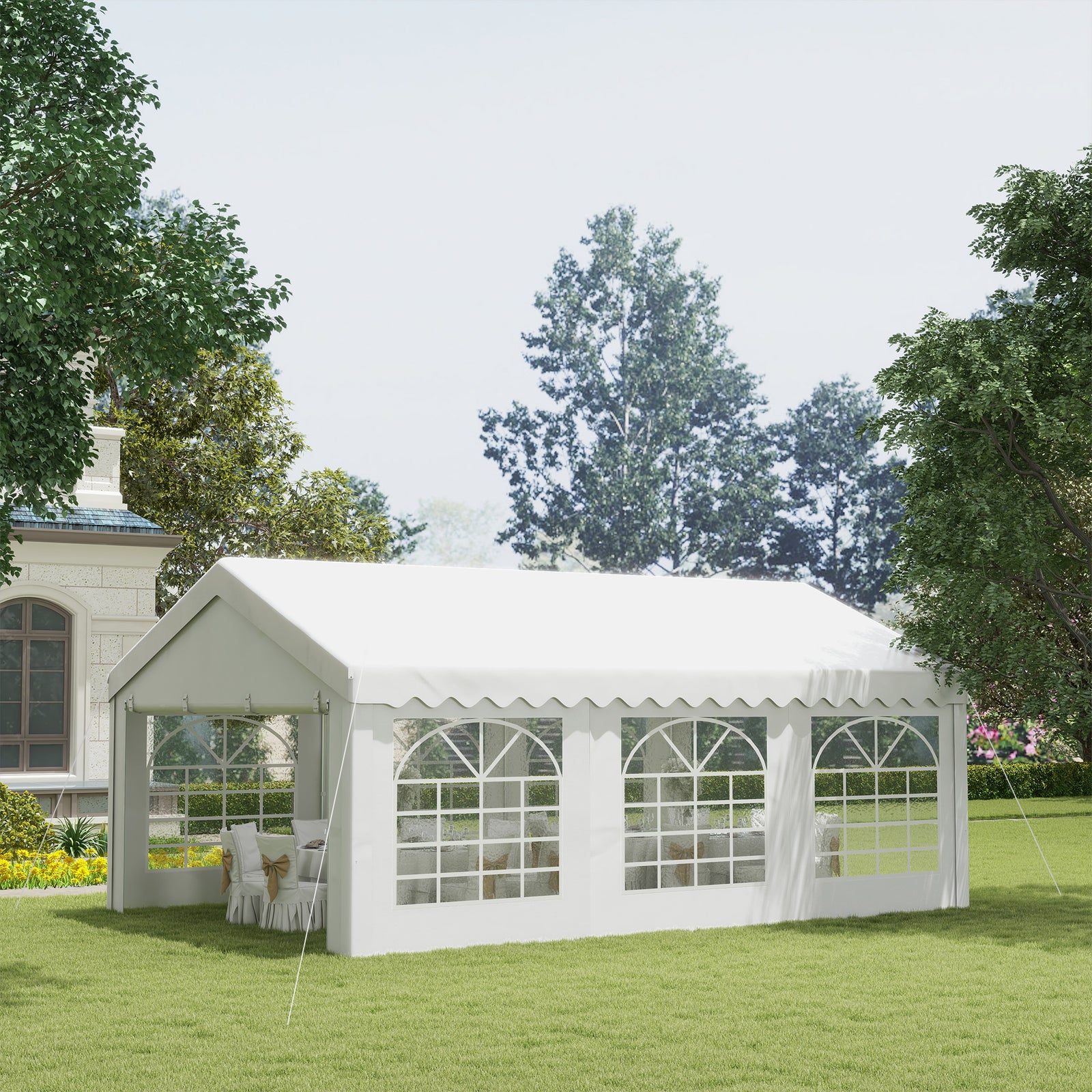 Garden Gazebo Portable Carport Shelter W/removable Sidewalls | Large | White